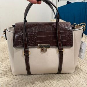 Nautica Two-Tone Satchel in Brown and Cream